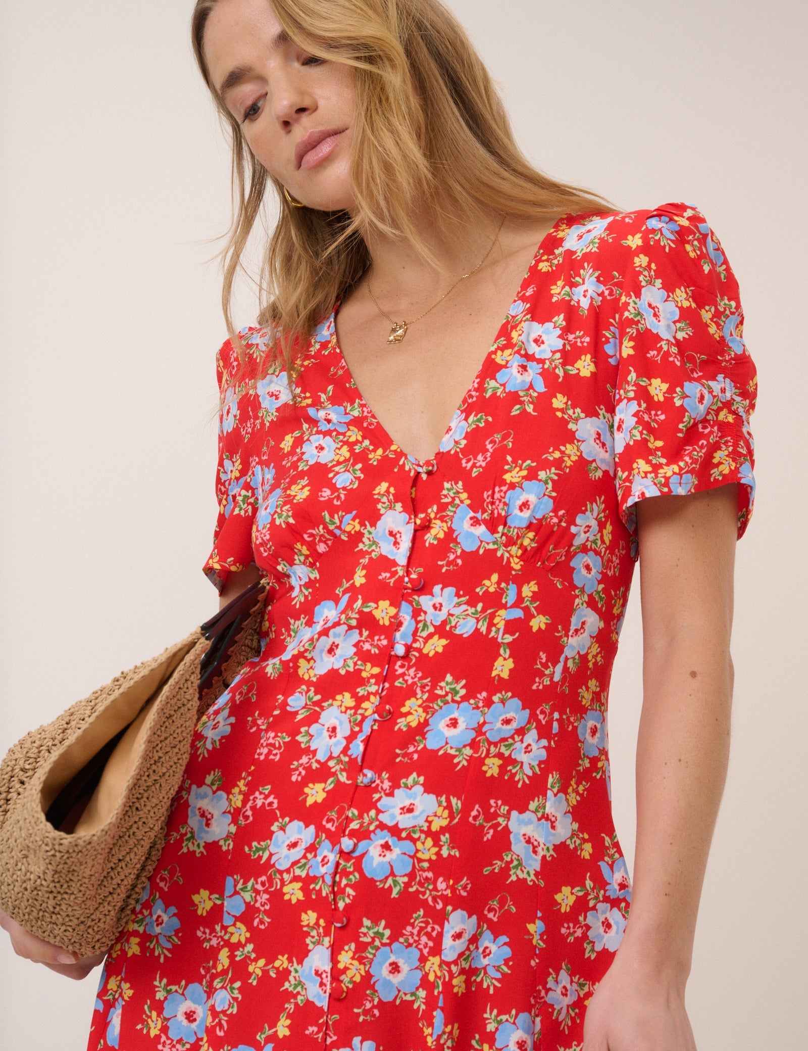 Red Floral Bonnie Midi Dress