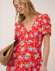Red Floral Bonnie Midi Dress