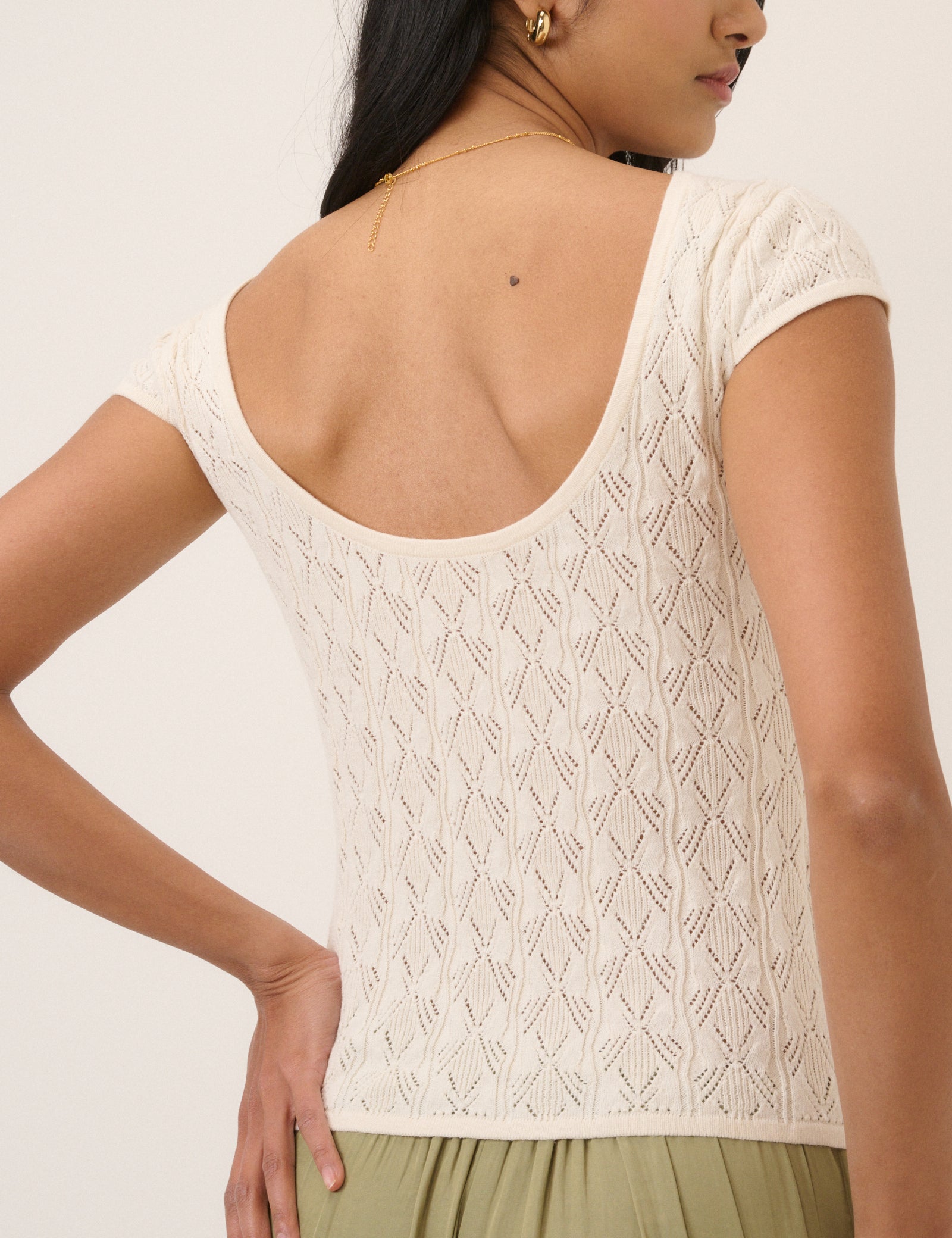 White Pointelle Knitted Tee