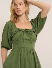 Green Puff Sleeve Annie Midi Dress