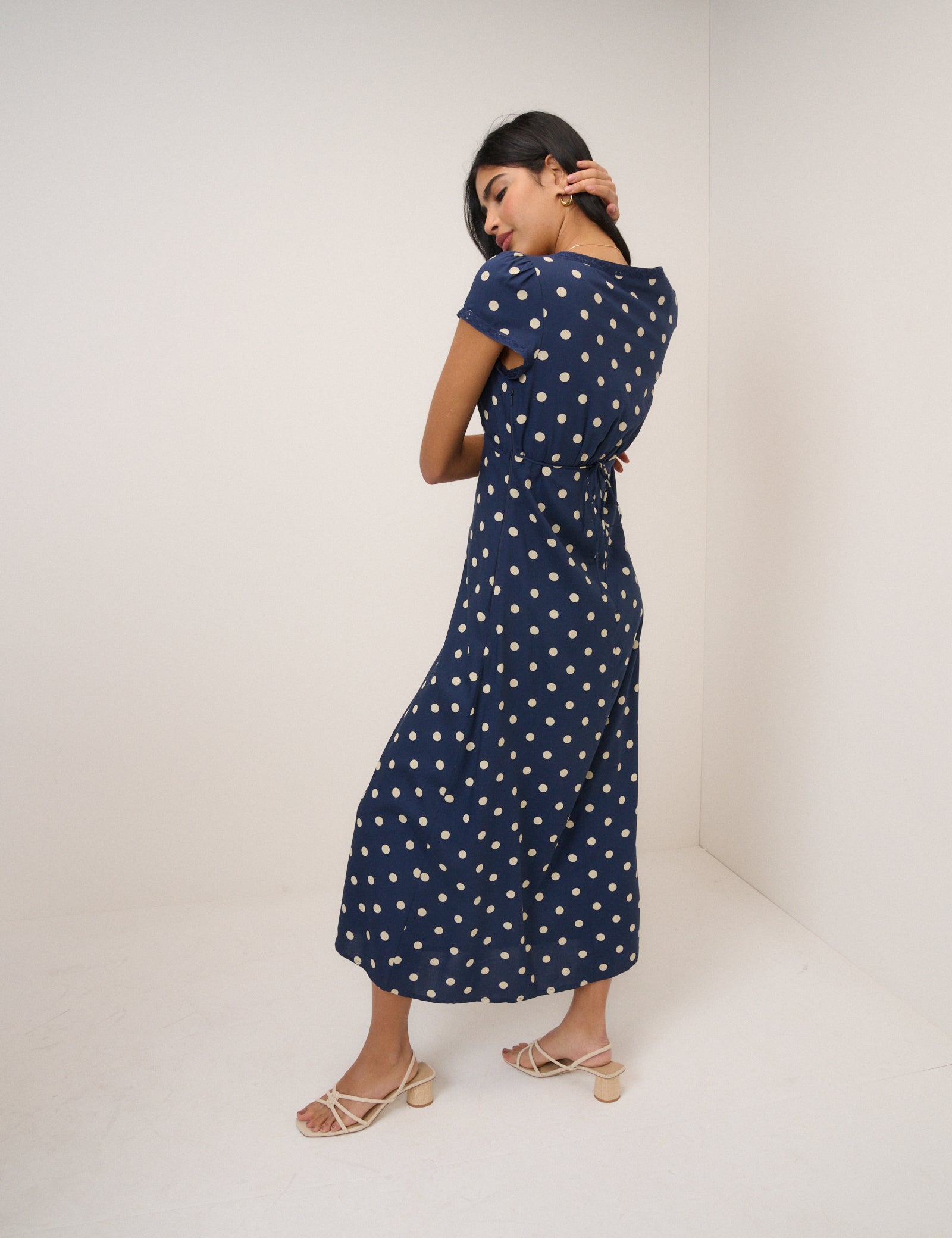 Navy Polka Dot Charlotte Midi Dress