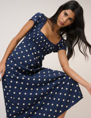 Navy Polka Dot Charlotte Midi Dress