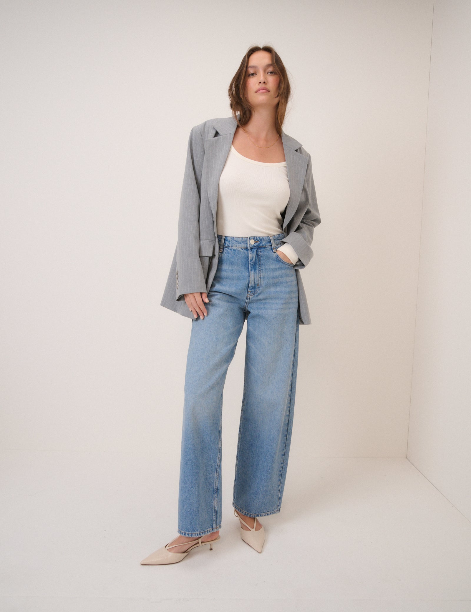 Cream Long Sleeve Scoop Neck Ribbed Top