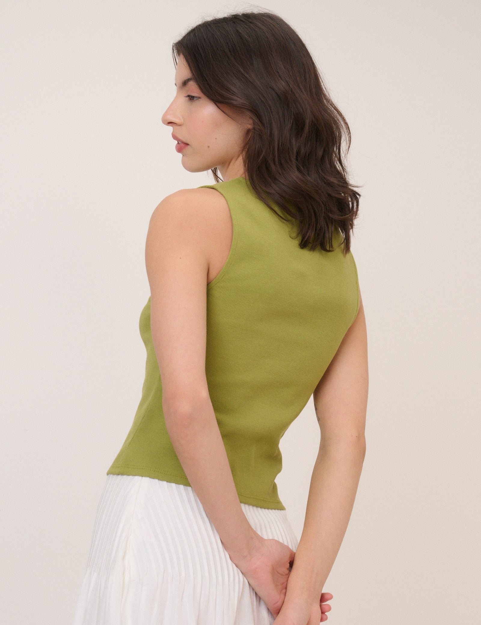 Green Boat Neck Cropped Button Through Top