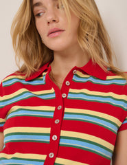 Red Striped Knitted Polo Top