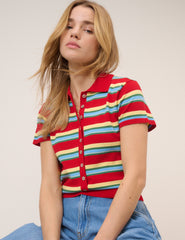 Red Striped Knitted Polo Top