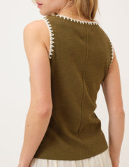 Khaki Crochet Trim Vest