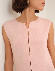 Pink Linen-Blend Sleeveless Knitted Top