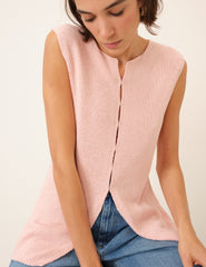 Pink Linen-Blend Sleeveless Knitted Top
