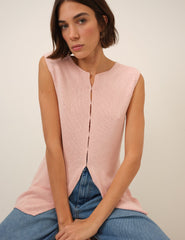 Pink Linen-Blend Sleeveless Knitted Top