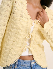 Butter Yellow Pointelle Knit Cardigan