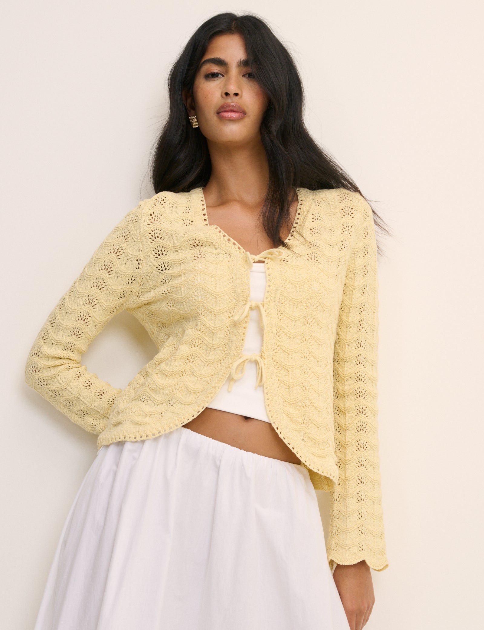 Butter Yellow Pointelle Knit Cardigan