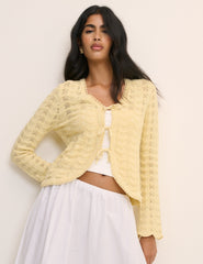 Butter Yellow Pointelle Knit Cardigan