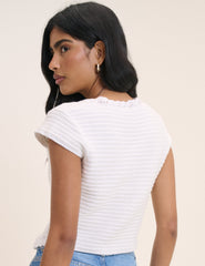 White Crochet Trim Top
