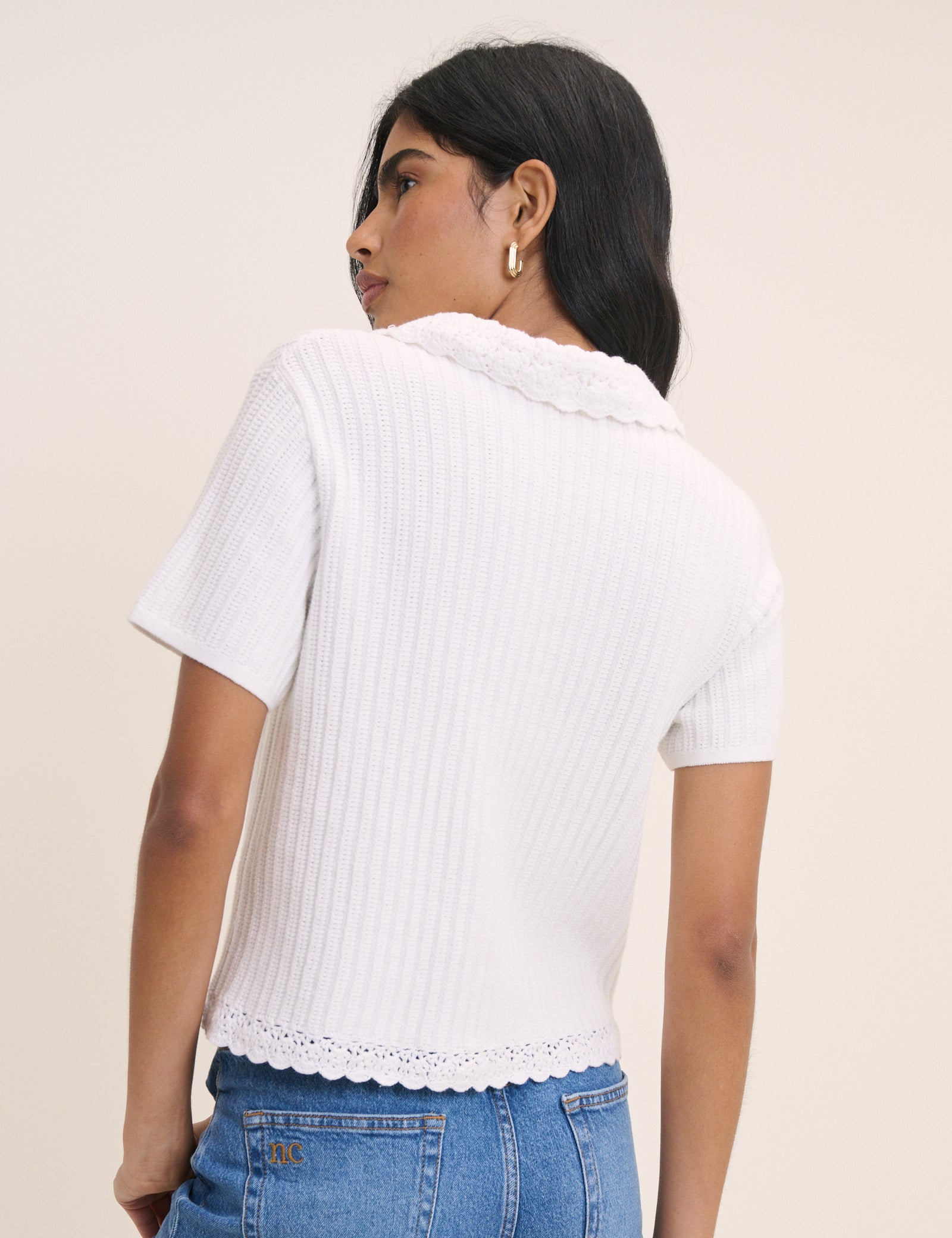 White Crochet Short Sleeve Cardigan