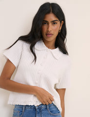 White Crochet Short Sleeve Cardigan