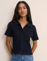 Navy Crochet Short Sleeve Cardigan