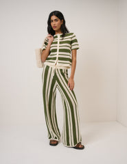 Green Striped Crochet Cardigan