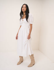 White Milkmaid Puff Sleeve Tula Midi Dress