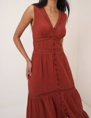 Orange Broderie Anglaise Wrena Midi Dress