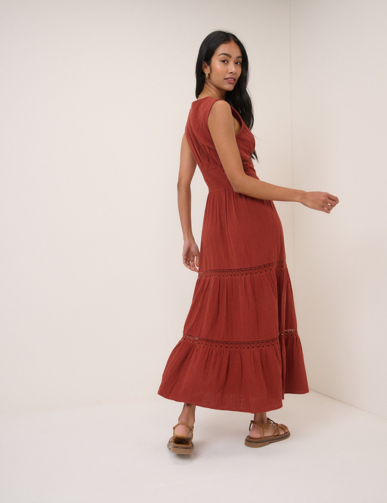 Orange Broderie Anglaise Wrena Midi Dress