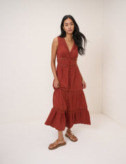 Orange Broderie Anglaise Wrena Midi Dress