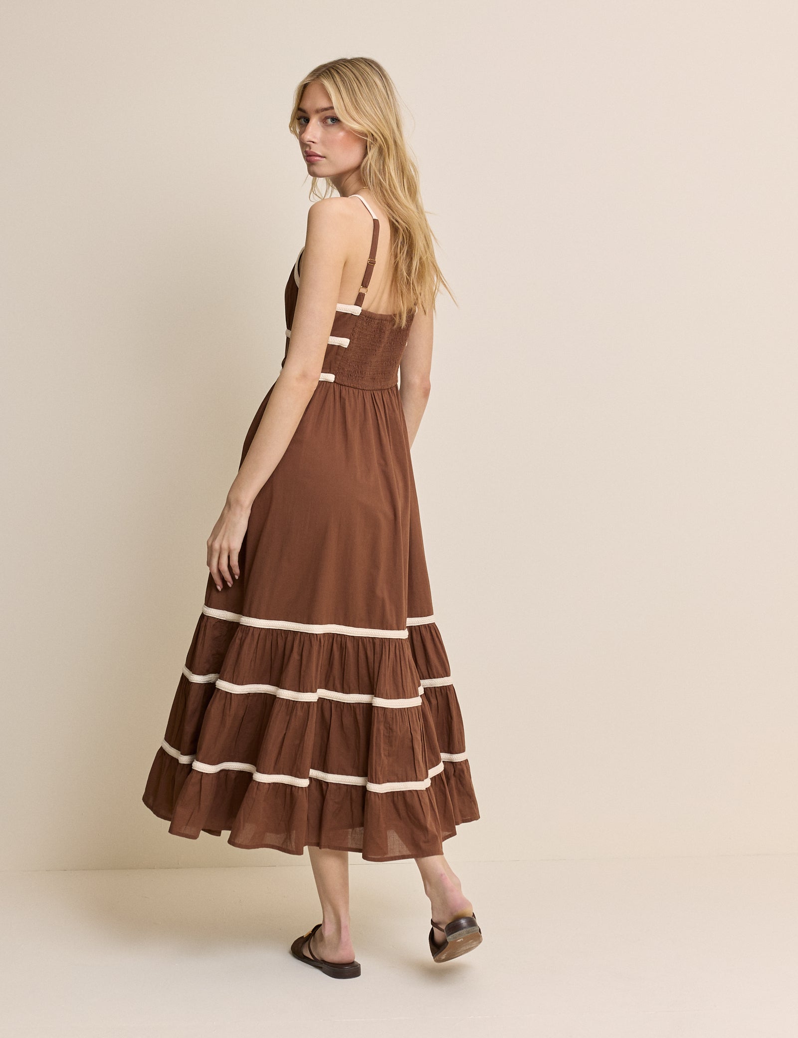 Brown Tiered Veronica Midi Dress