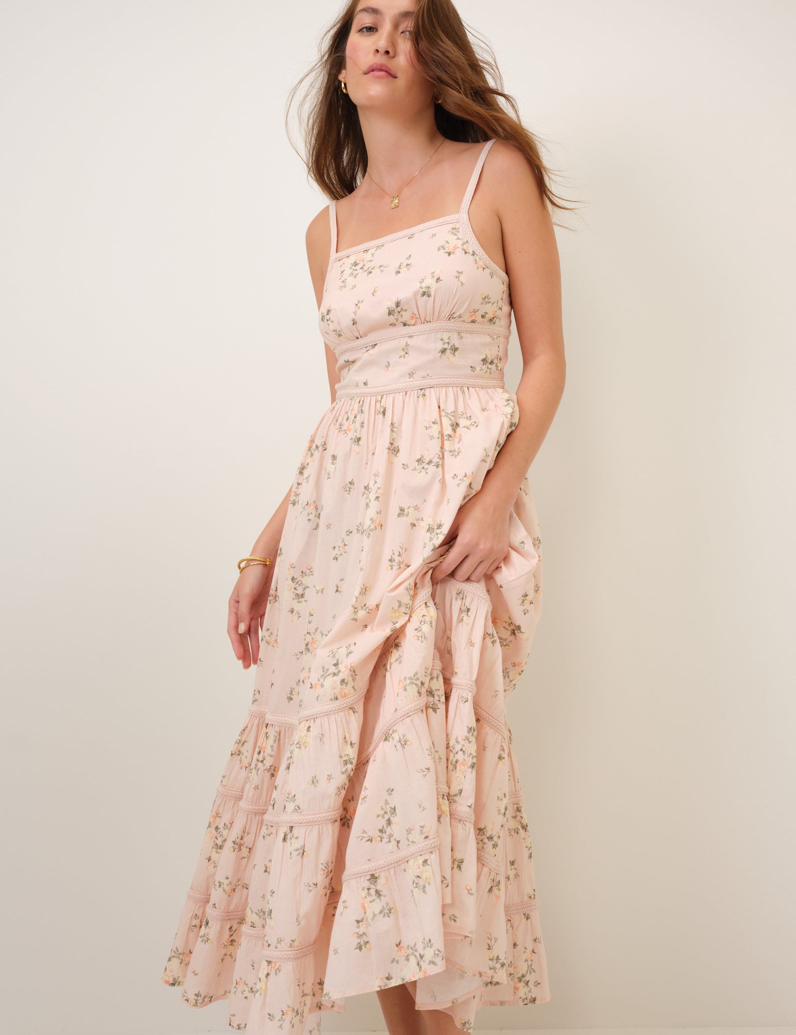 Pink Floral Tiered Veronica Midi Dress