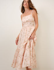 Pink Floral Tiered Veronica Midi Dress