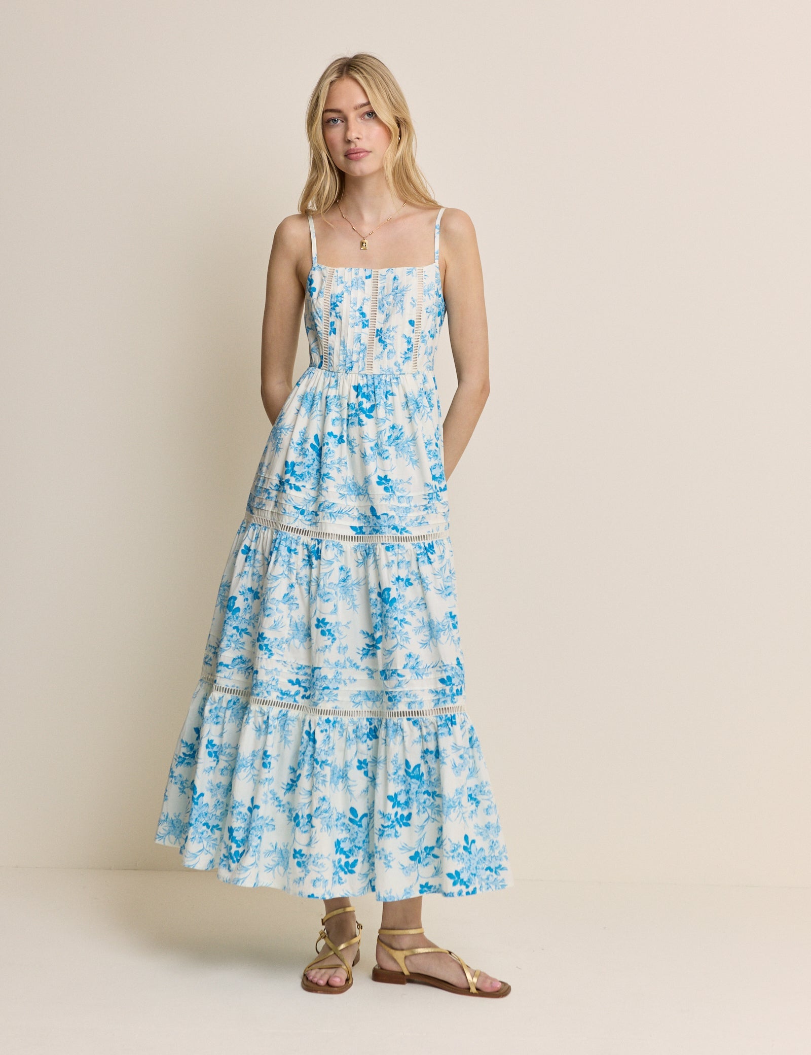 Blue Floral Tiered Hayden Midi Dress
