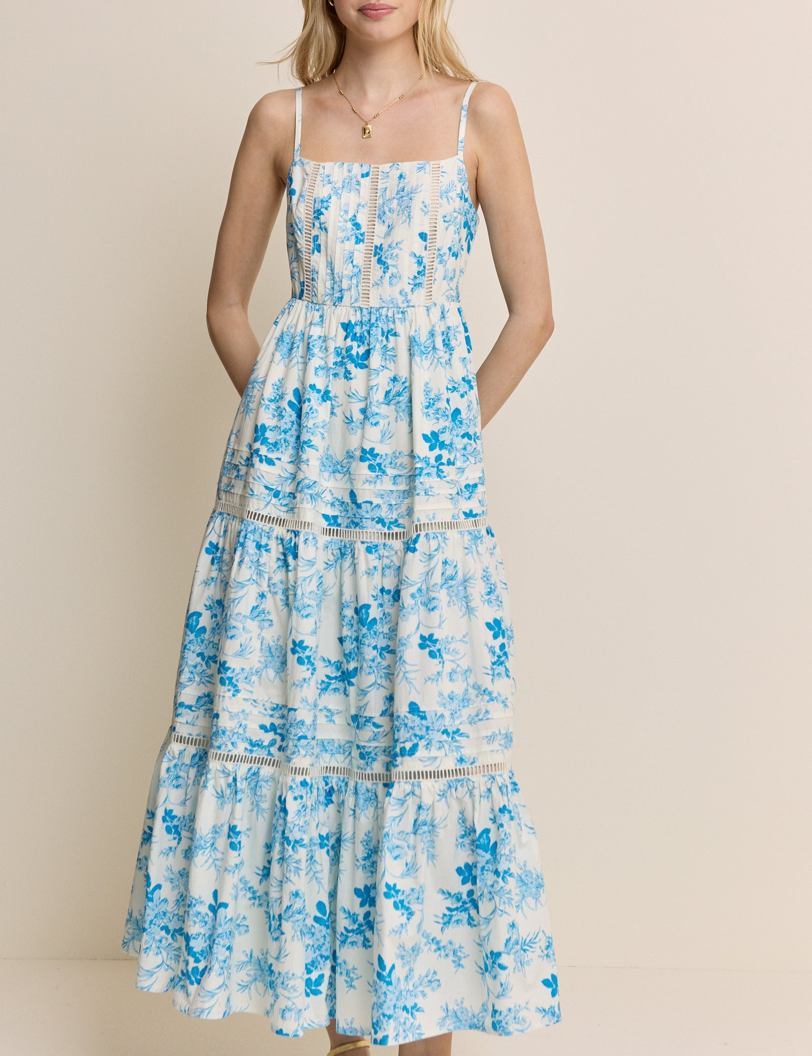 Blue Floral Tiered Hayden Midi Dress