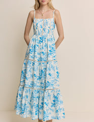 Blue Floral Tiered Hayden Midi Dress