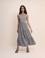 Navy Gingham Sleeveless Charlie Midi Dress