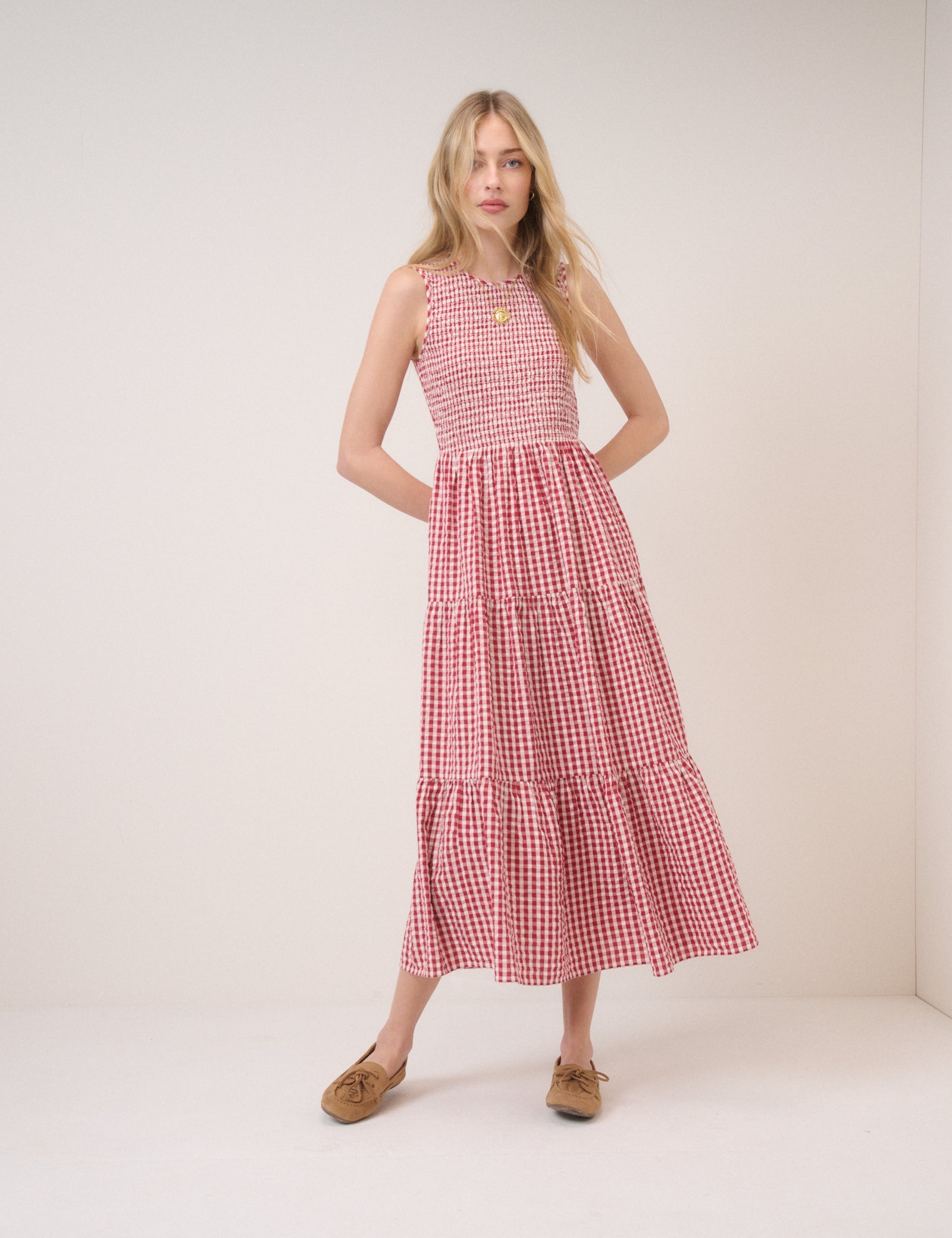 Red Gingham Sleeveless Charlie Midi Dress
