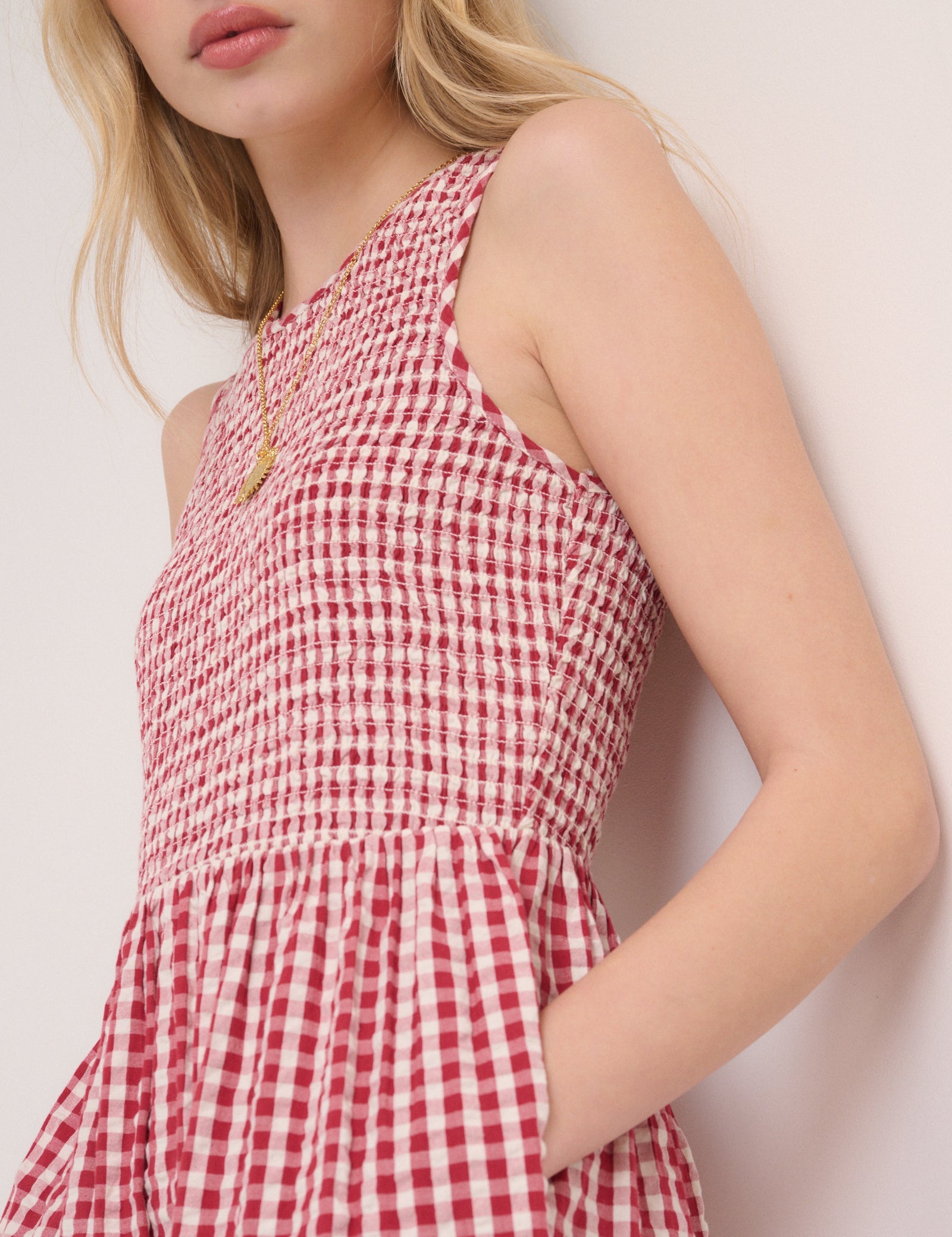 Red Gingham Sleeveless Charlie Midi Dress