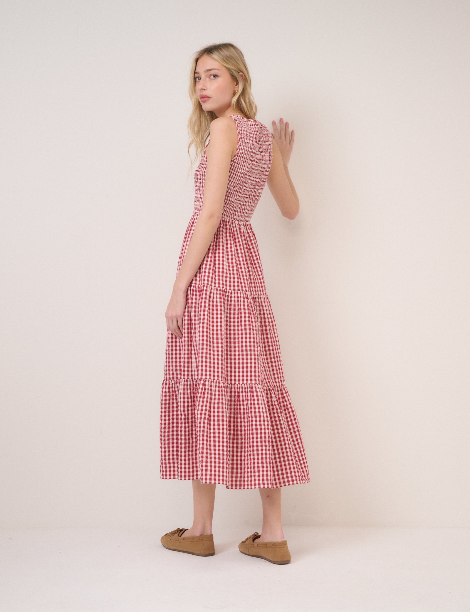 Red Gingham Sleeveless Charlie Midi Dress