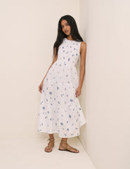 White Floral Embriodered Charlie Midi Dress
