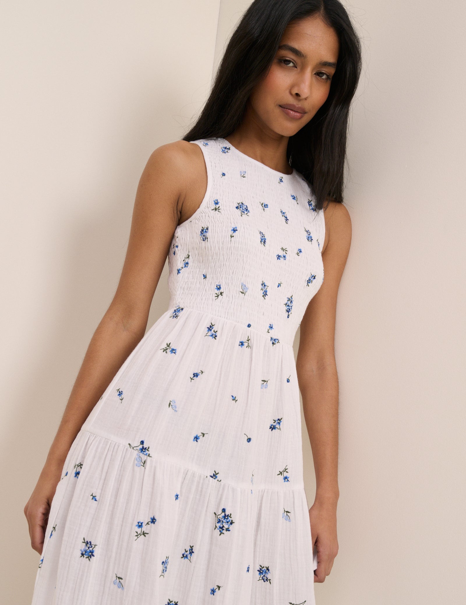 White Floral Embriodered Charlie Midi Dress