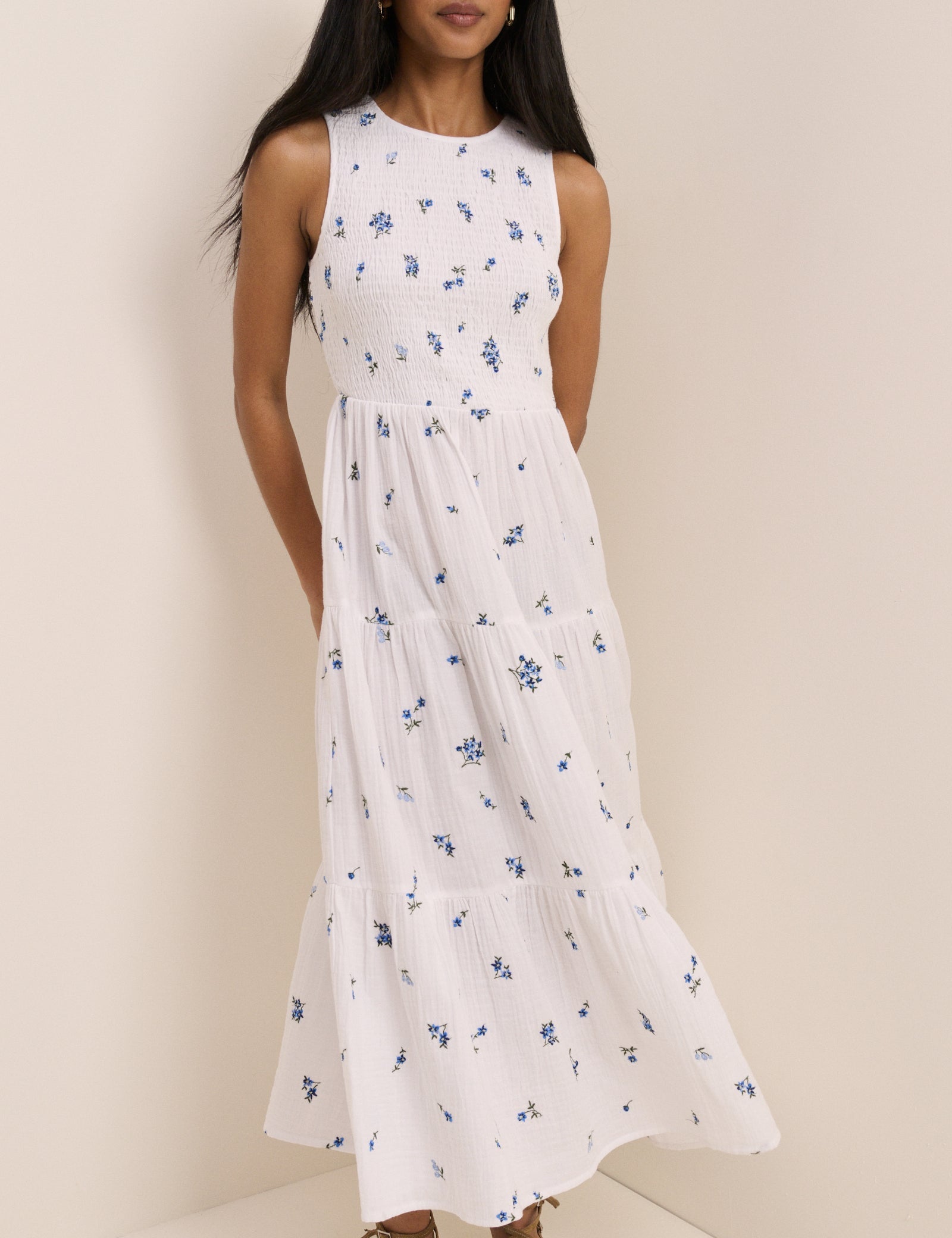 White Floral Embriodered Charlie Midi Dress