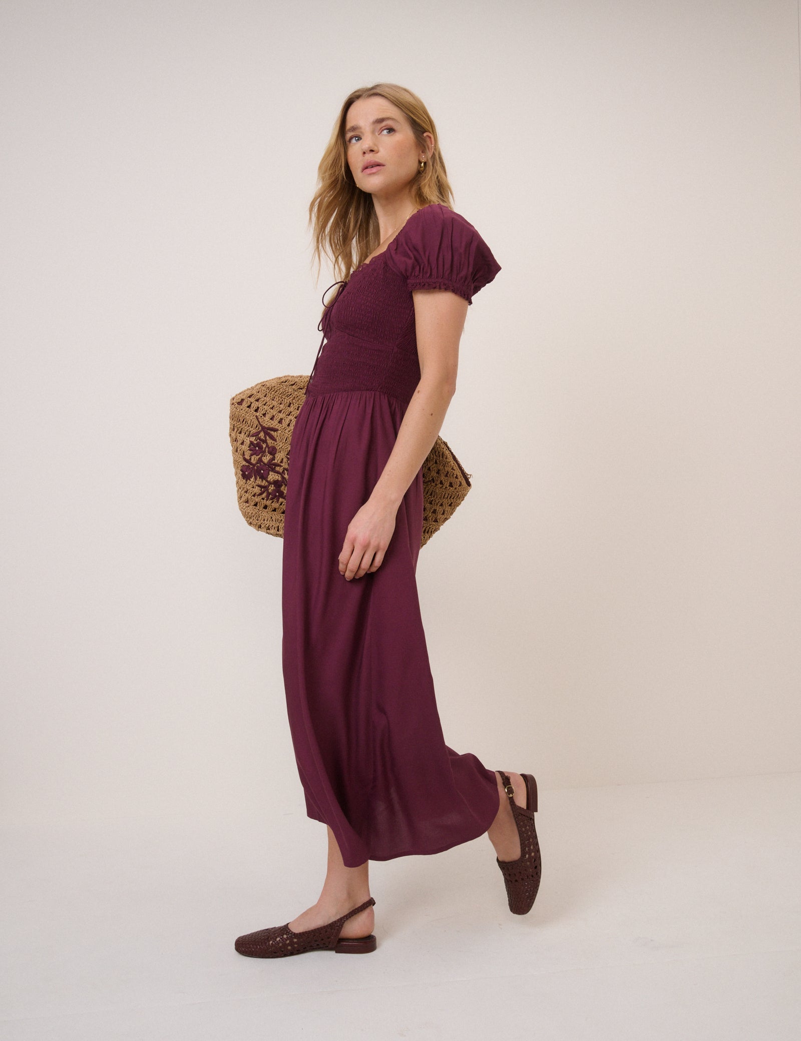 Plum Puff Sleeve Savanna Midi Dress
