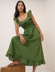 Green Ruffle Mona Midi Dress