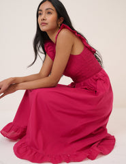 Pink Shirred Mona Midi Dress