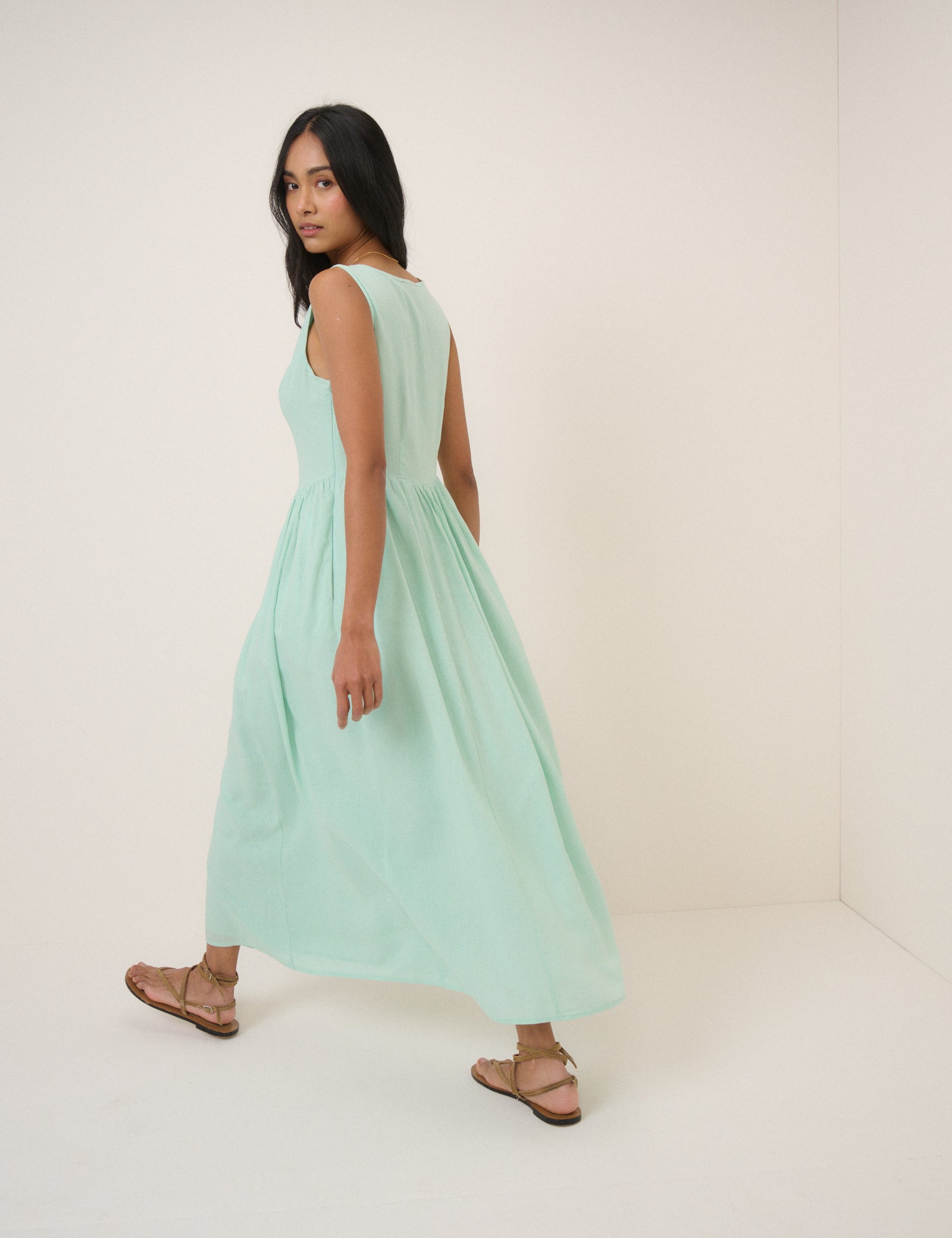 Mint Green Drop Waist Cora Midi Dress