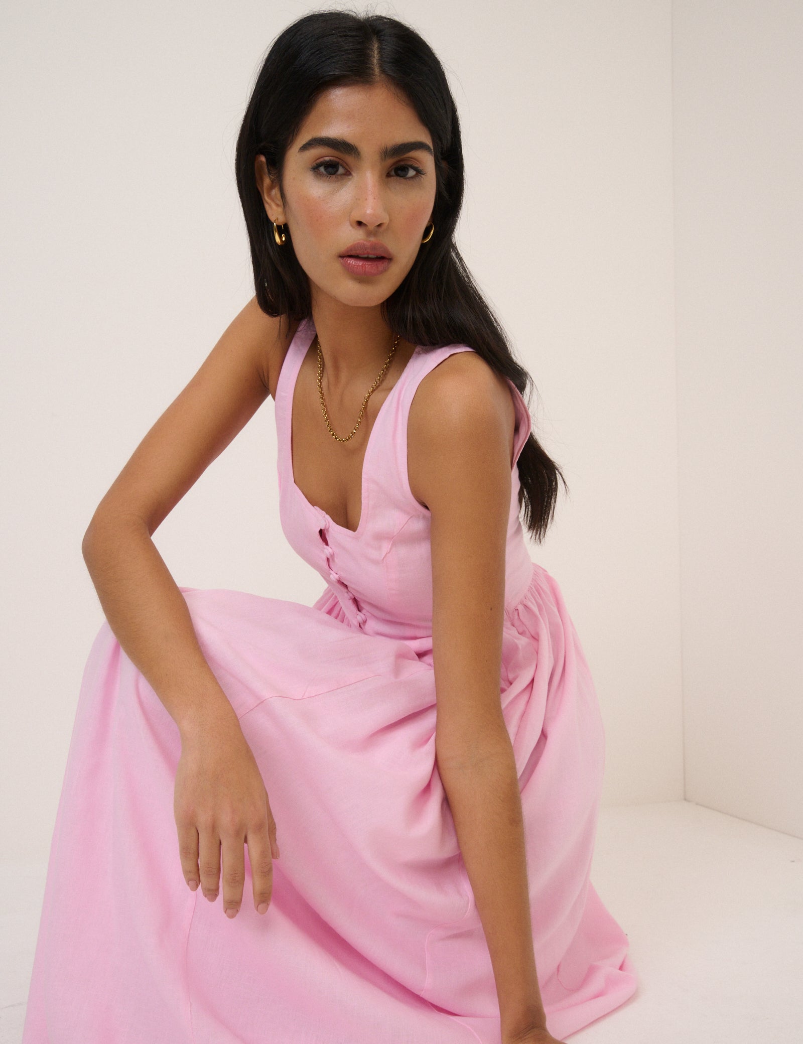 Pink Drop Waist Cora Midi Dress