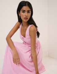 Pink Drop Waist Cora Midi Dress