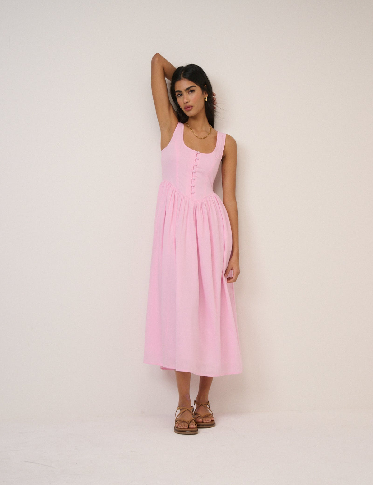 Pink Drop Waist Cora Midi Dress