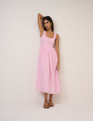 Pink Drop Waist Cora Midi Dress