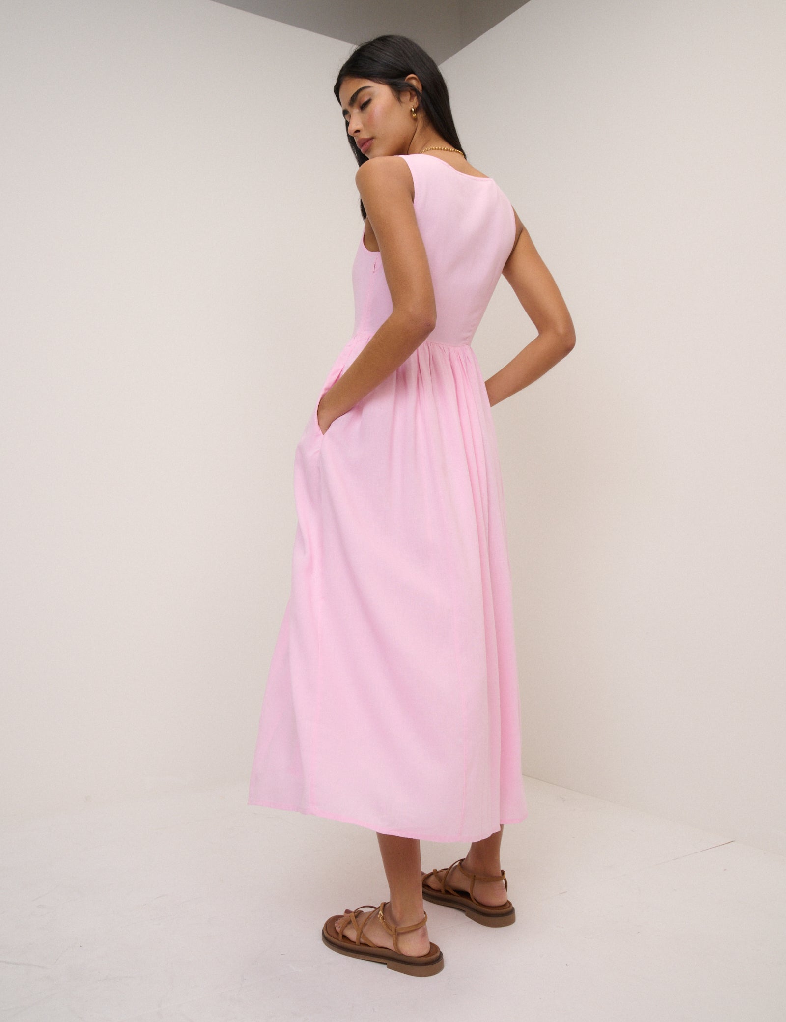 Pink Drop Waist Cora Midi Dress