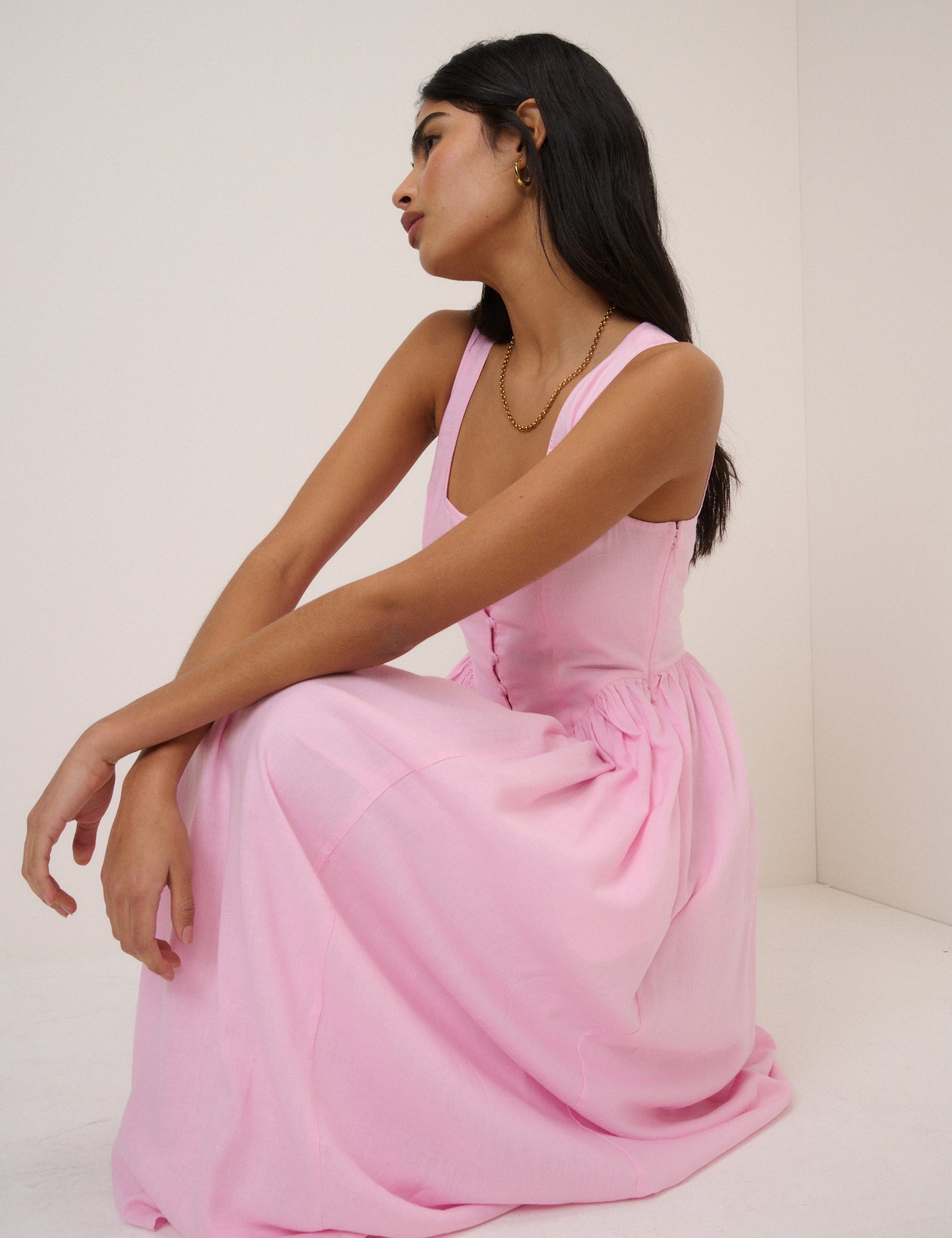 Pink Drop Waist Cora Midi Dress