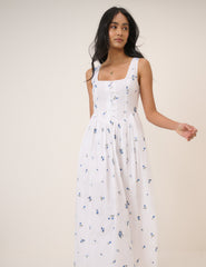 White Floral Drop Waist Cora Midi Dress